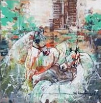 Shan Amrohvi, 08 x 08 inch, Oil on Canvas, Horse Painting, AC-SA-123